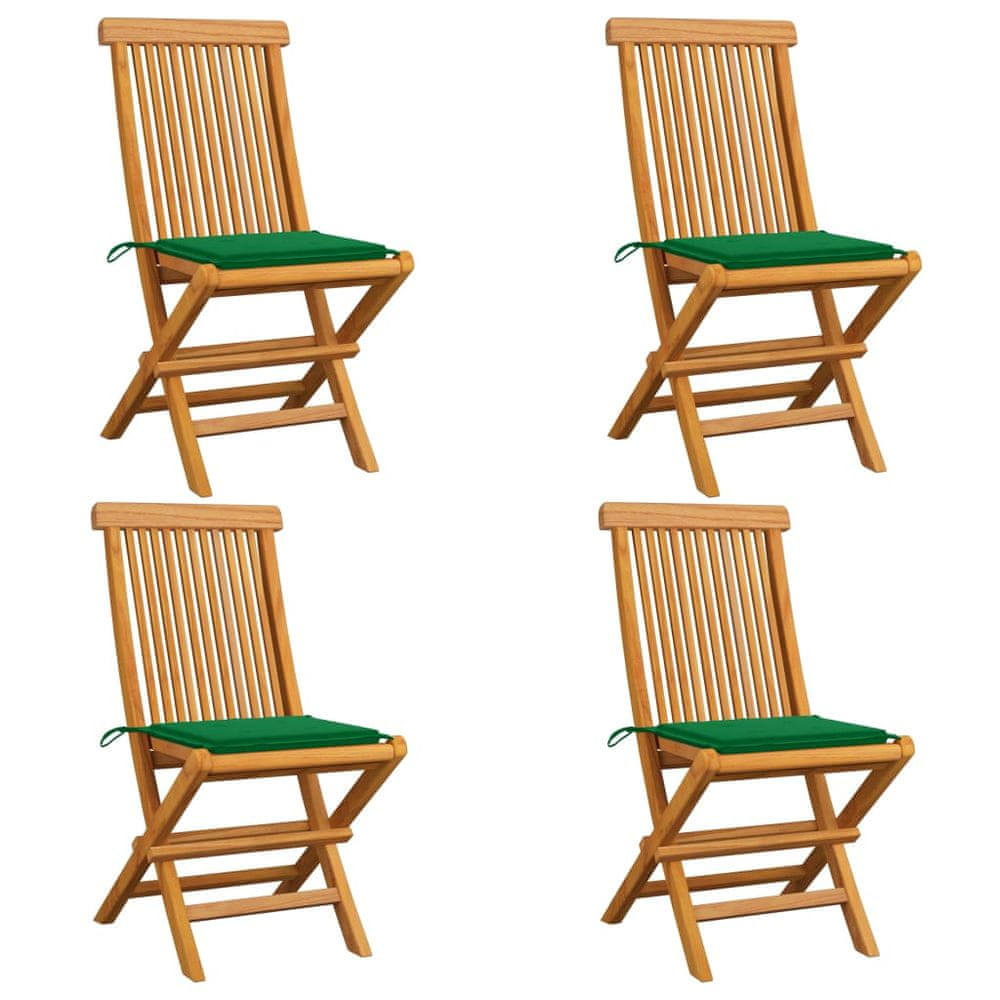 Vidaxl Záhradné stoličky, zelené podložky 4 ks, tíkový masív